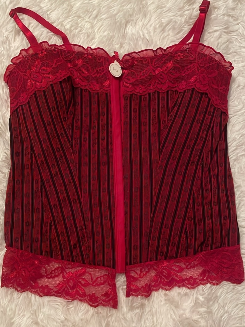 Red Lace-Trim Bustier Chemise - Women Intimates